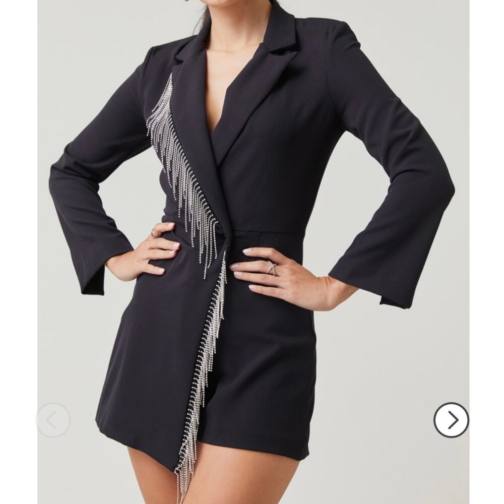 Audrey Parks + Francesca’s Victoria Side Fringe Romper Blazer Small Long Sleeve